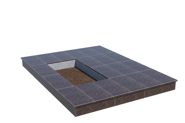 Площадки на могилу в Бугуруслане | Площадка с вертикальной (15 см) облицовкой Дымовским гранитом (под цветник)