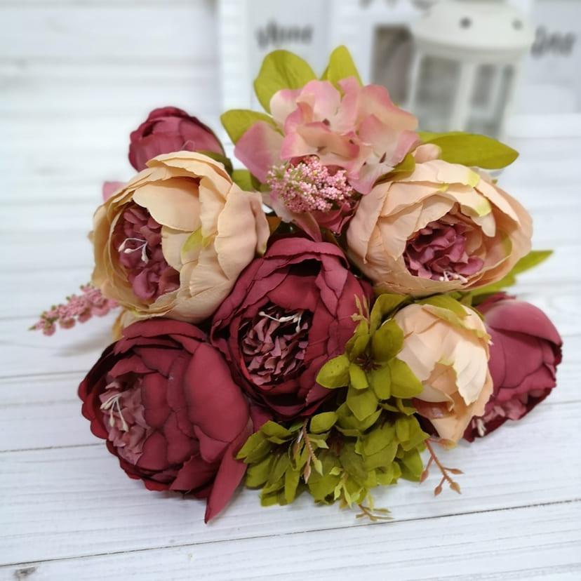 Искусственные цветы в Бугуруслане | Цветы искусственные «Пионы», персиково-малиновые, букет
