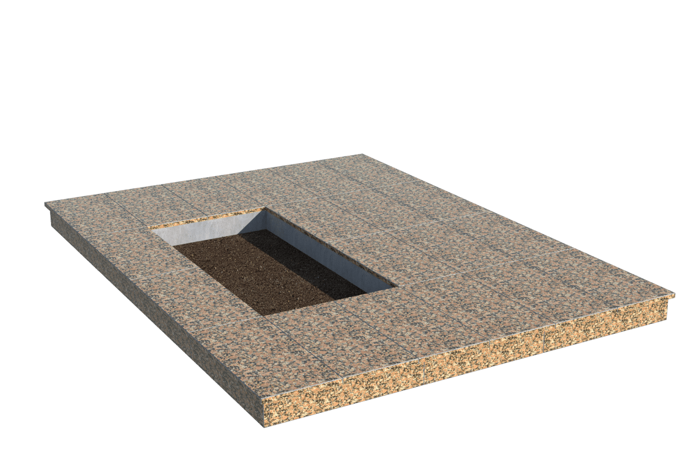 Площадки на могилу в Бугуруслане | Площадка с вертикальной (10 см) облицовкой Южно-Султаевским гранитом (под цветник)